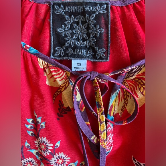 JOHNNY WAS x JADE “Tasha” Boho Floral Peasant Top Blouse Beaded Tassels Size XS - Picture 3 of 11